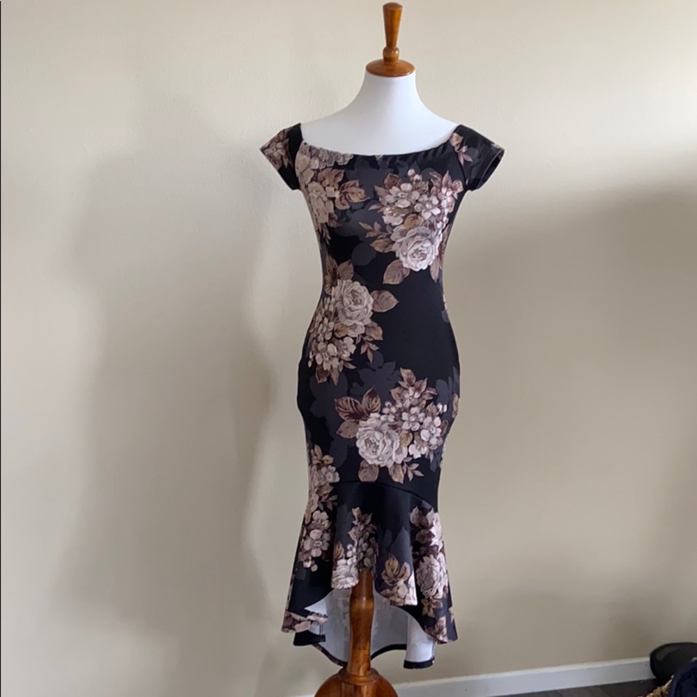 High Low Dark Floral Dress